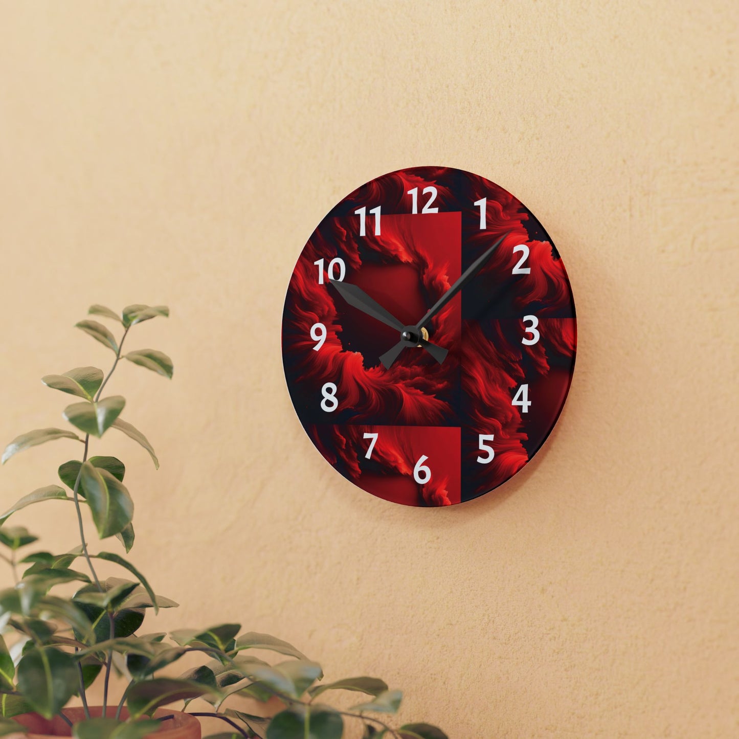 Red Abstract Acrylic Wall Clock | Designed by Essenciera Conturee